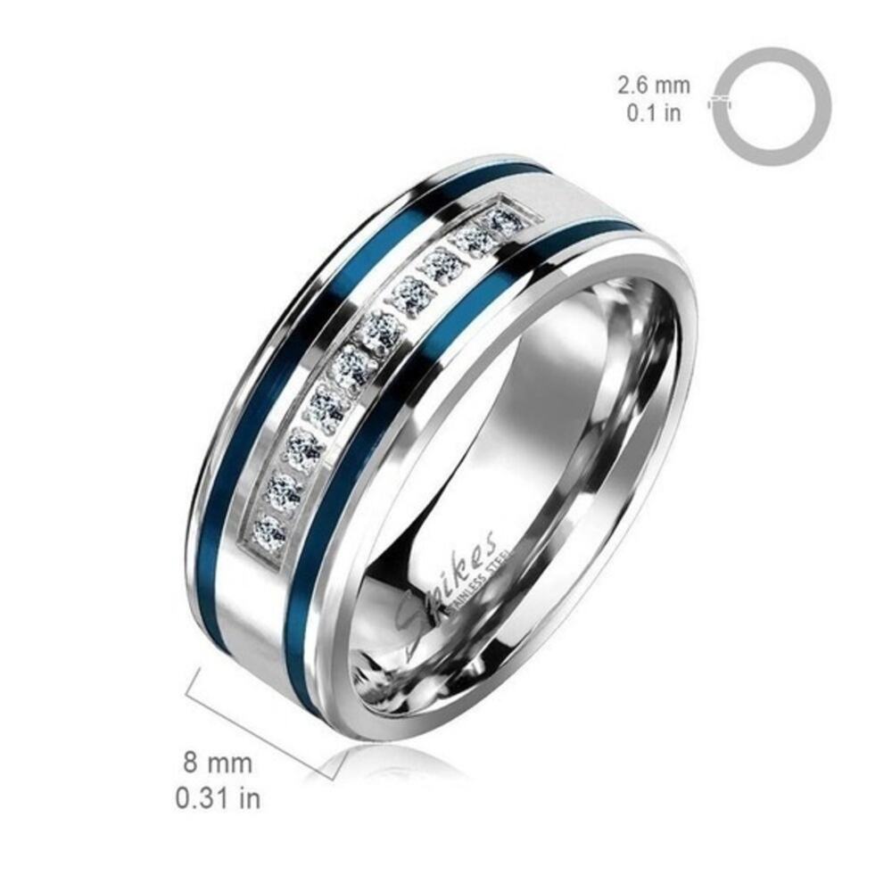 New stainless steel‎ CZ grooved ring size 10